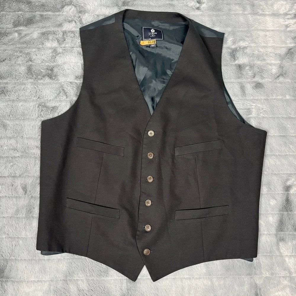 J.Crew Mens Black 100% Cotton Formal Suit Vest Waistcoat Cinch Back 7145